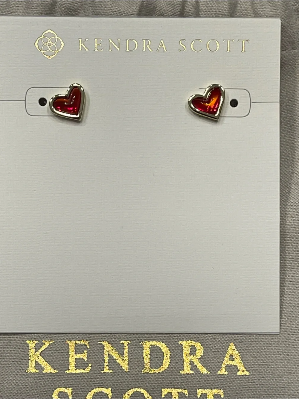 Kendra Scott Red Heart Stud Earrings with Silver Trim